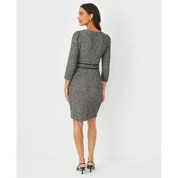 Ann Taylor Faux Leather Trim Boucle Sheath Dress 12 - Picture 2 of 3